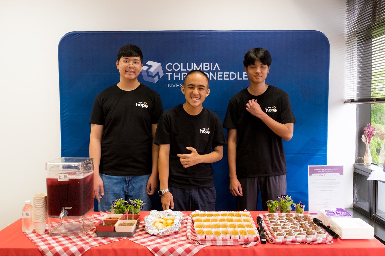 KTM youths in front of the Columbia Threadneedle backdrop